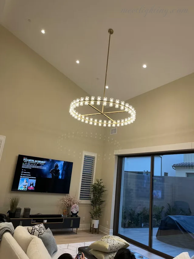 Ronde Kristallen Kroonluchter 152cm 72 Lichtpunten Messing Zwart Nikkel Eetkamer Woonkamer Luxe Verlichting | Sansoti