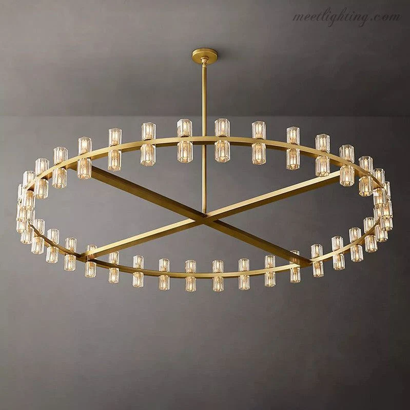 Ronde Kristallen Kroonluchter 152cm 72 Lichtpunten Messing Zwart Nikkel Eetkamer Woonkamer Luxe Verlichting | Sansoti
