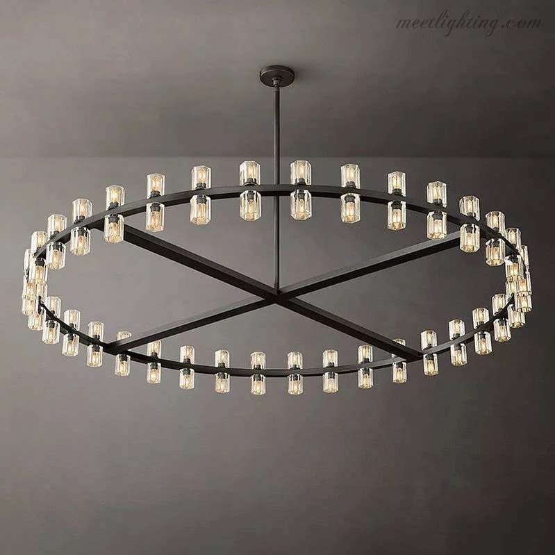 Ronde Kristallen Kroonluchter 152cm 72 Lichtpunten Messing Zwart Nikkel Eetkamer Woonkamer Luxe Verlichting | Sansoti