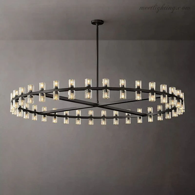 Ronde Kristallen Kroonluchter 152cm 72 Lichtpunten Messing Zwart Nikkel Eetkamer Woonkamer Luxe Verlichting | Sansoti