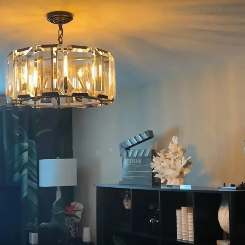 Kristallen Kroonluchter Rond 48cm 4-Lichts Glazen Prisma Hangverlichting voor Eetkamer Woonkamer Entree | Sansoti
