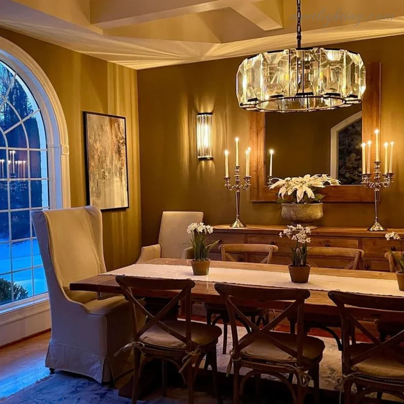 Kristallen Kroonluchter Rond 48cm 4-Lichts Glazen Prisma Hangverlichting voor Eetkamer Woonkamer Entree | Sansoti