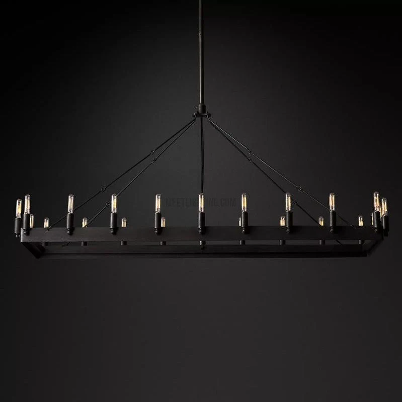 Industriële Rechthoekige Kroonluchter 104cm 134cm Mat Zwart Messing Vintage Filament Hanglamp Eetkamer | Sansoti