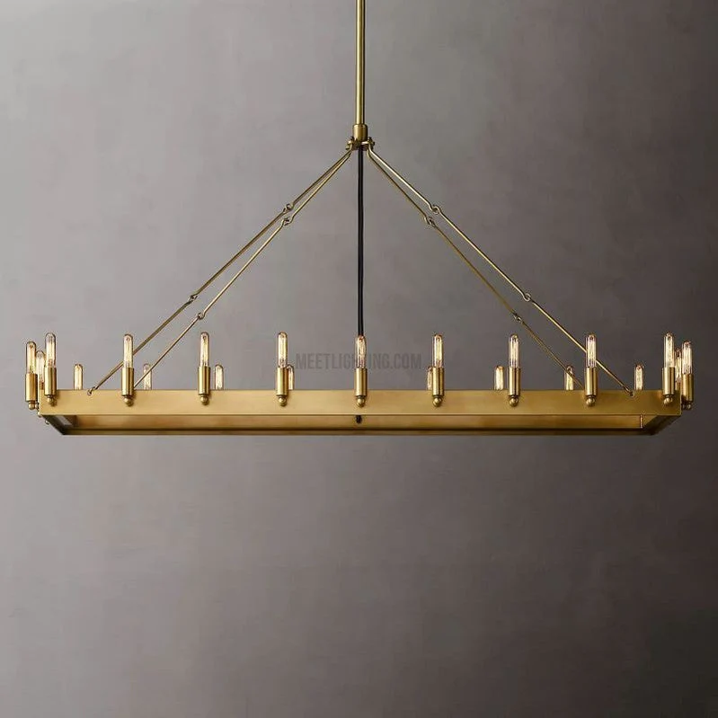 Industriële Rechthoekige Kroonluchter 104cm 134cm Mat Zwart Messing Vintage Filament Hanglamp Eetkamer | Sansoti