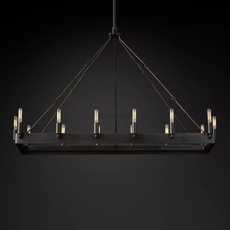 Industriële Rechthoekige Kroonluchter 104cm 134cm Mat Zwart Messing Vintage Filament Hanglamp Eetkamer | Sansoti