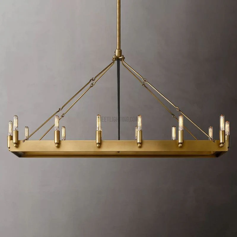 Industriële Rechthoekige Kroonluchter 104cm 134cm Mat Zwart Messing Vintage Filament Hanglamp Eetkamer | Sansoti