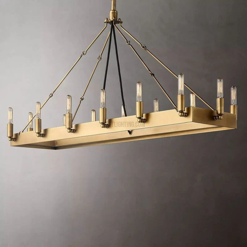 Industriële Rechthoekige Kroonluchter 104cm 134cm Mat Zwart Messing Vintage Filament Hanglamp Eetkamer | Sansoti