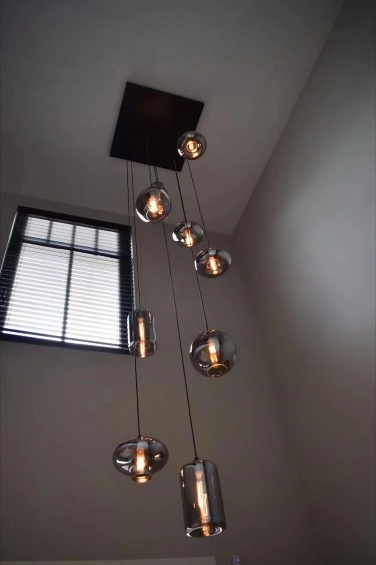 Spiraalvormige Hanglamp met Glazen Bollen voor Trappenhuis Hoge Ruimtes Dimbaar E14 Modern Design Woonkamer | Sansoti