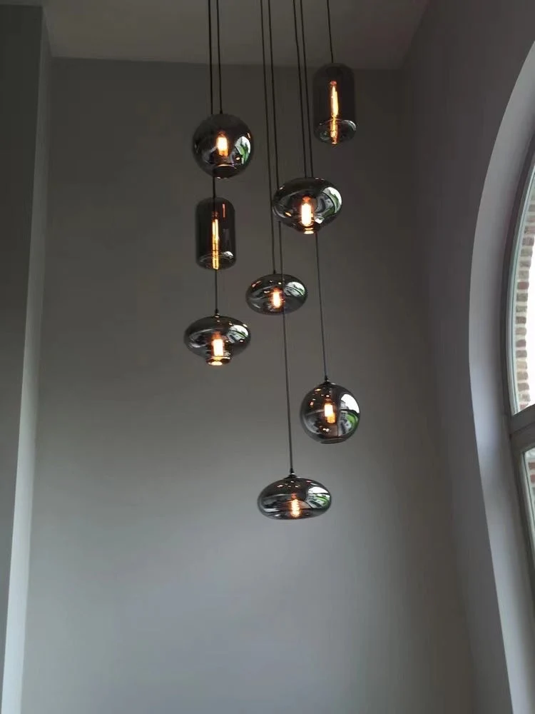 Spiraalvormige Hanglamp met Glazen Bollen voor Trappenhuis Hoge Ruimtes Dimbaar E14 Modern Design Woonkamer | Sansoti