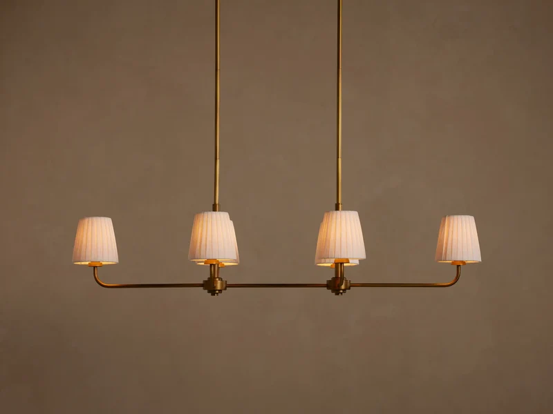 Lineaire Kroonluchter 6 Lichtpunten Messing Afwerking Plissé Kap Eetkamer Slaapkamer Woonkamer Hanglamp | Sansoti