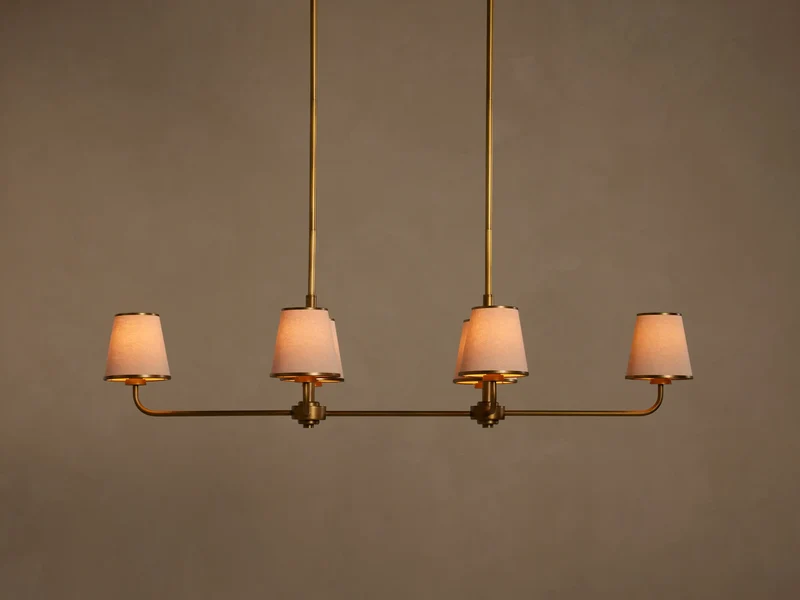 Lineaire Kroonluchter 6 Lichtpunten Messing Afwerking Plissé Kap Eetkamer Slaapkamer Woonkamer Hanglamp | Sansoti