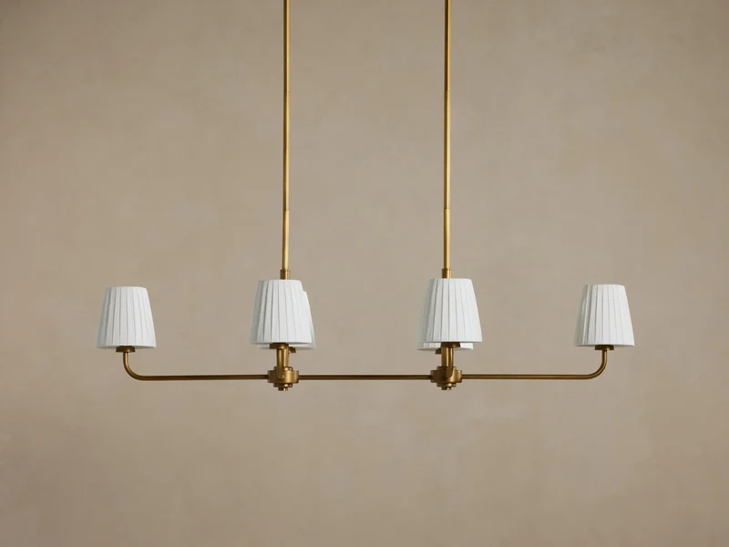 Lineaire Kroonluchter 6 Lichtpunten Messing Afwerking Plissé Kap Eetkamer Slaapkamer Woonkamer Hanglamp | Sansoti