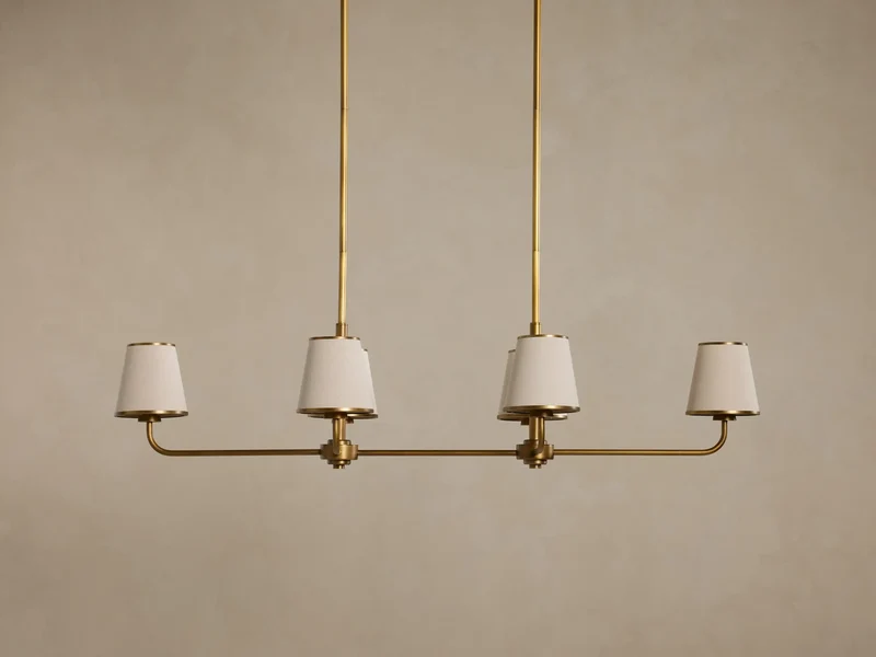 Lineaire Kroonluchter 6 Lichtpunten Messing Afwerking Plissé Kap Eetkamer Slaapkamer Woonkamer Hanglamp | Sansoti