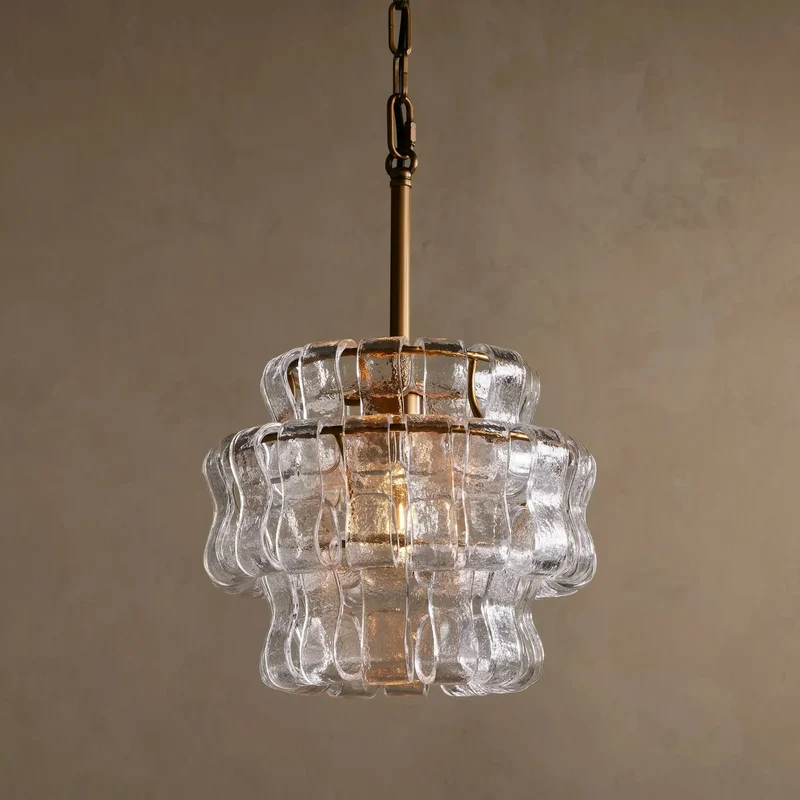 Hanglamp Glas met Gestructureerd Patroon Messing of Zwart E26 Dimbaar voor Woonkamer Eetkamer Slaapkamer | Sansoti