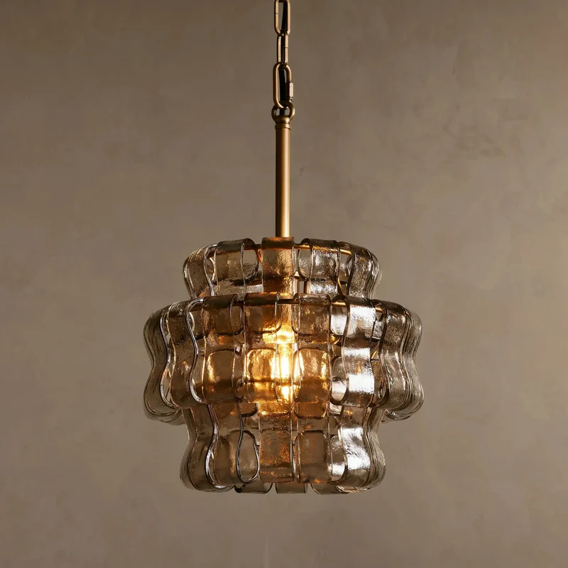 Hanglamp Glas met Gestructureerd Patroon Messing of Zwart E26 Dimbaar voor Woonkamer Eetkamer Slaapkamer | Sansoti