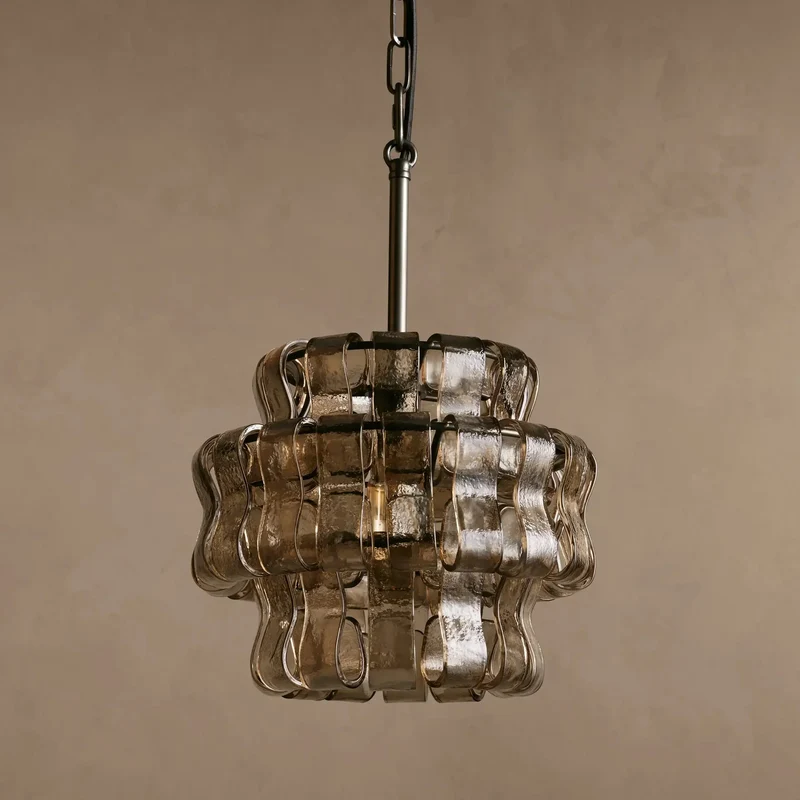 Hanglamp Glas met Gestructureerd Patroon Messing of Zwart E26 Dimbaar voor Woonkamer Eetkamer Slaapkamer | Sansoti