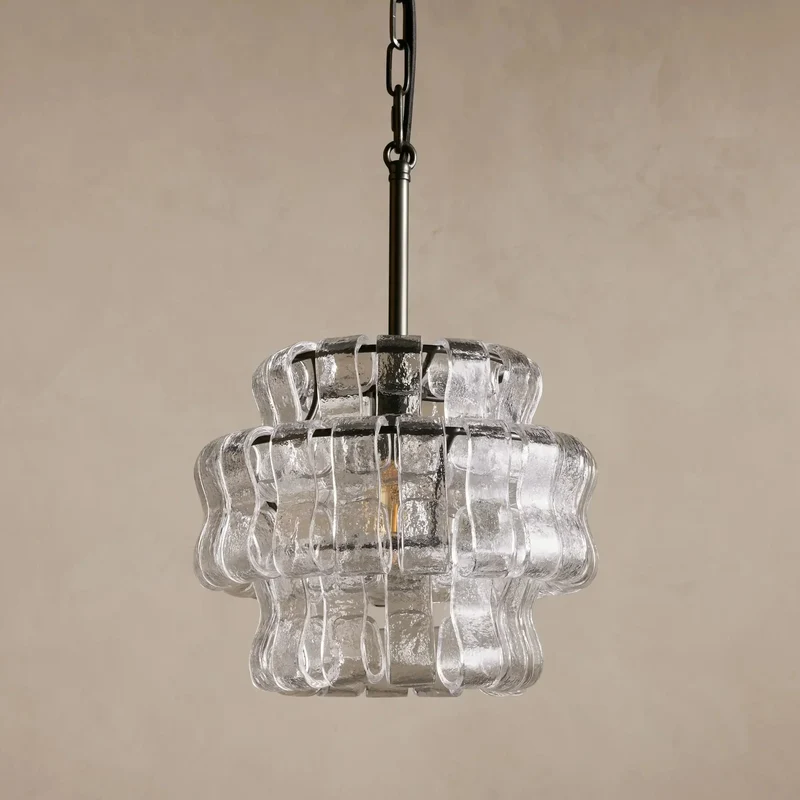 Hanglamp Glas met Gestructureerd Patroon Messing of Zwart E26 Dimbaar voor Woonkamer Eetkamer Slaapkamer | Sansoti