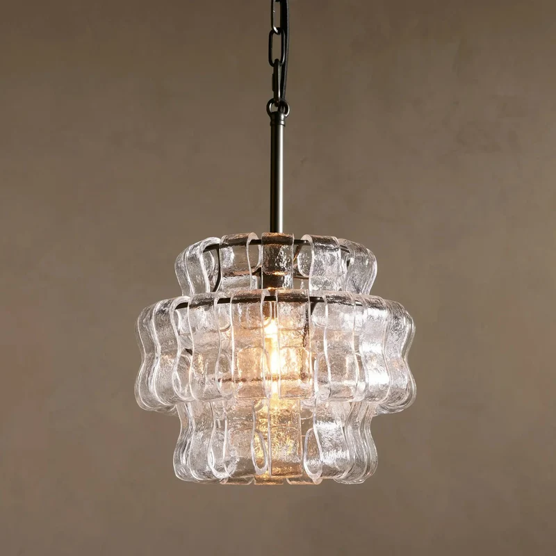Hanglamp Glas met Gestructureerd Patroon Messing of Zwart E26 Dimbaar voor Woonkamer Eetkamer Slaapkamer | Sansoti