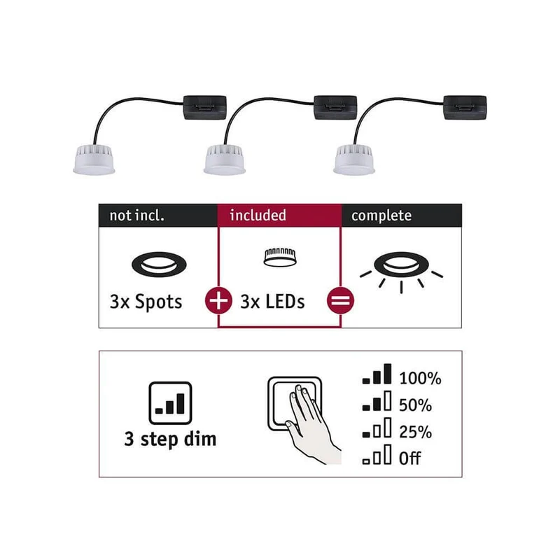 LED Modul Choose 3er-Set Rund mit 3-Stufen-Dimmer 2700K