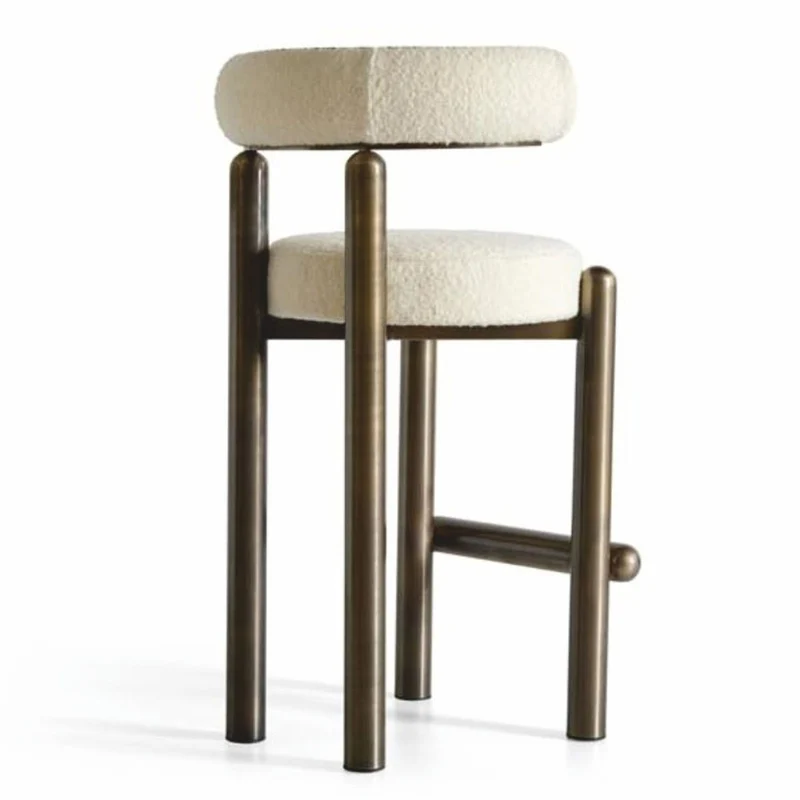 Casa Padrino Luxus Edelstahl Barstuhl Creme / Bronze H. 103 cm - Luxus Bar Möbel