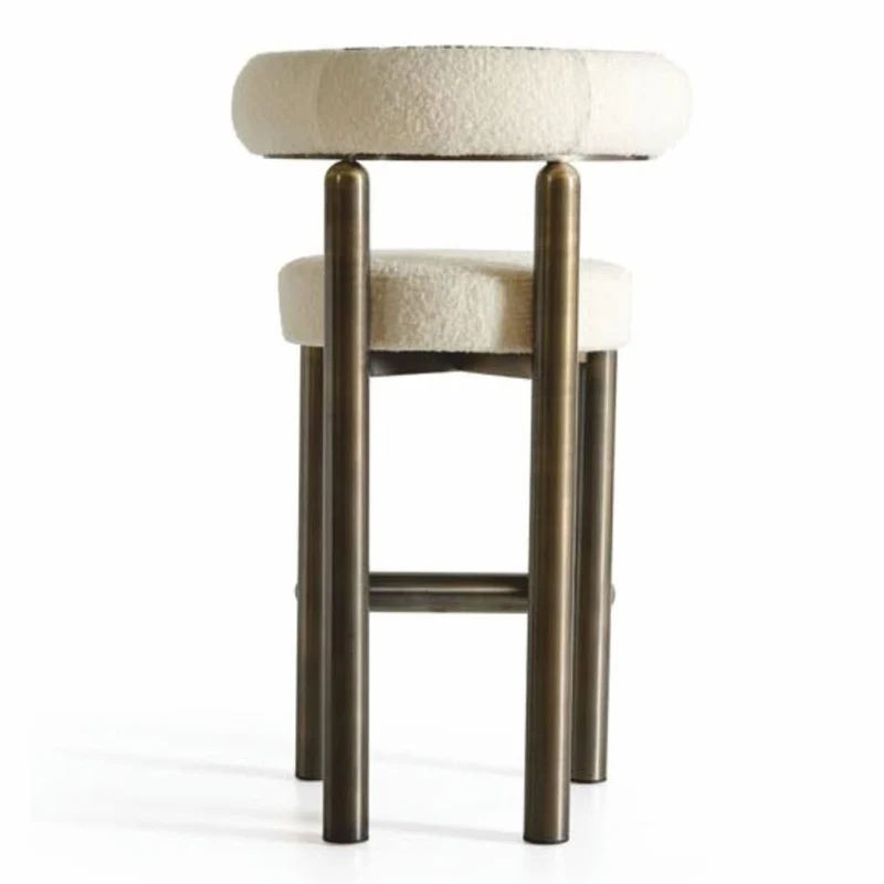 Casa Padrino Luxus Edelstahl Barstuhl Creme / Bronze H. 103 cm - Luxus Bar Möbel