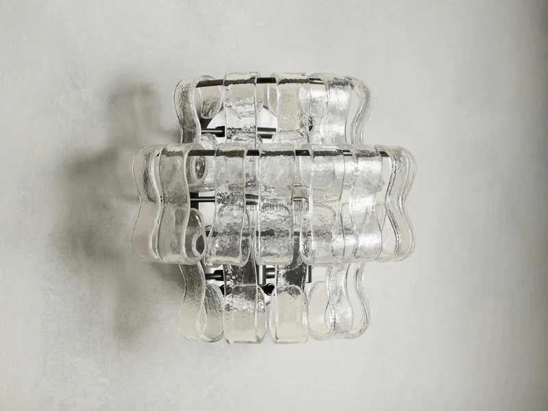 Wandlamp met Gebogen Getextureerd Glas en Messing Afwerking voor Sfeervol Licht in Woonkamer en Slaapkamer | Sansoti
