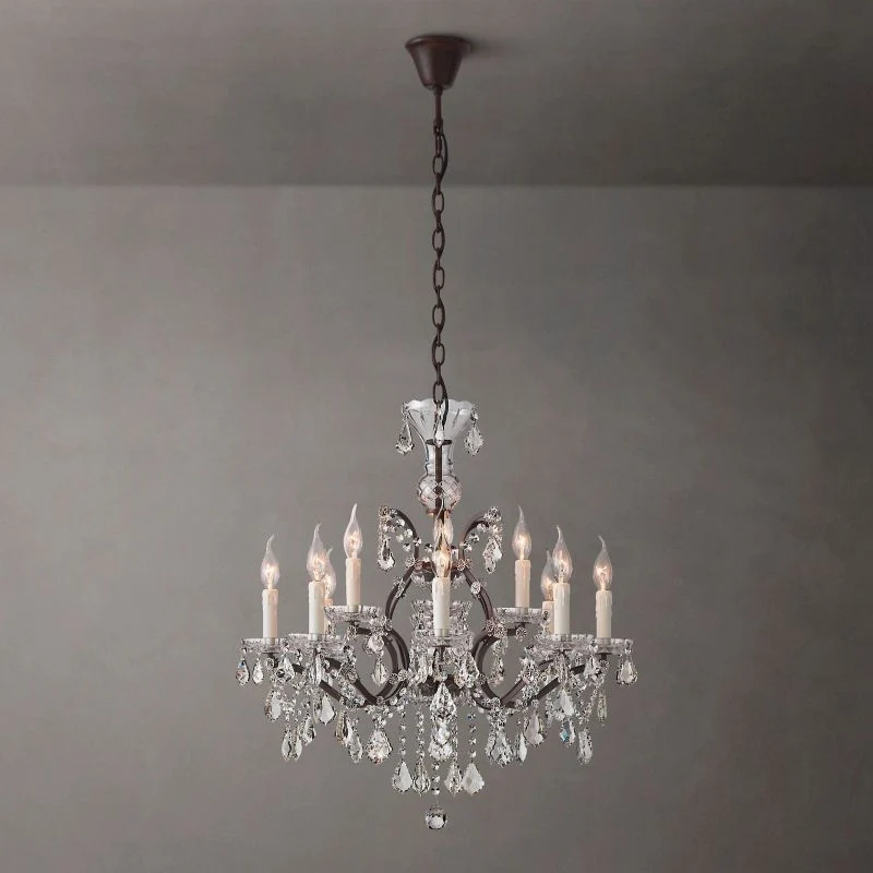 Kristallen Kroonluchter Rond 70cm met 12 Lichtpunten Rococo Stijl Messing Frame voor Eetkamer en Salon | Sansoti