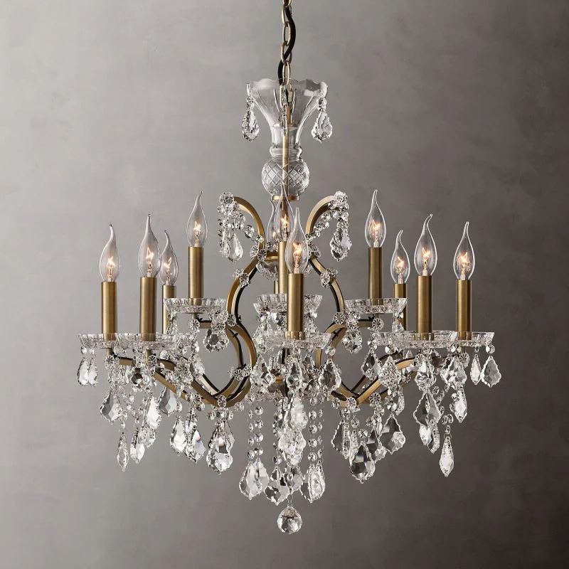 Kristallen Kroonluchter Rond 70cm met 12 Lichtpunten Rococo Stijl Messing Frame voor Eetkamer en Salon | Sansoti
