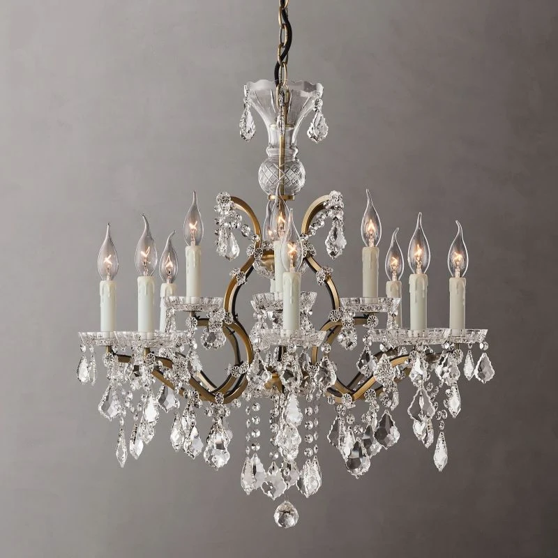 Kristallen Kroonluchter Rond 70cm met 12 Lichtpunten Rococo Stijl Messing Frame voor Eetkamer en Salon | Sansoti