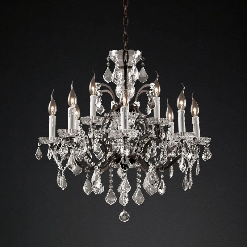 Kristallen Kroonluchter Rond 70cm met 12 Lichtpunten Rococo Stijl Messing Frame voor Eetkamer en Salon | Sansoti