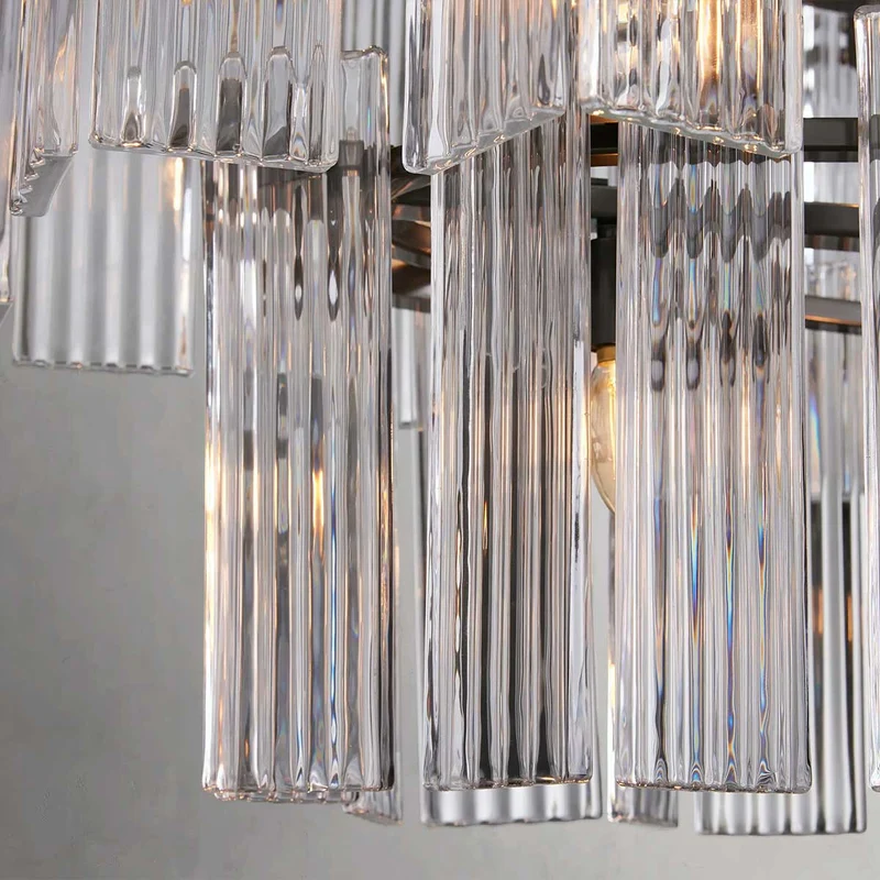 Ovale Kroonluchter Geribbeld Glas Stalen Frame 51-72cm Instelbare Hoogte E12 Fitting Messing Brons Eetkamer | Sansoti
