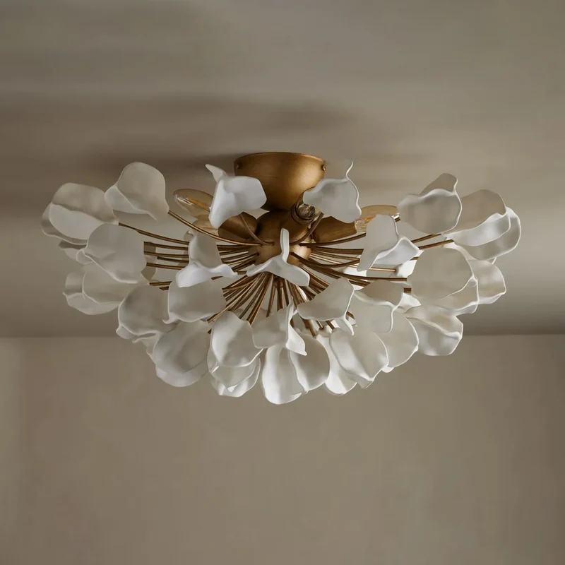 Keramische Plafondlamp met Bladmotief 60cm Dimbaar Warm Wit IJzeren Frame Moderne Hanglamp voor Eetkamer | Sansoti