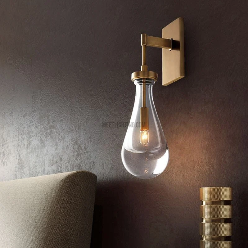 Wandlamp Glazen Druppel Messing Frame Handgeblazen Glas Entree Slaapkamer Eetkamer Verlichtingsarmatuur | Sansoti
