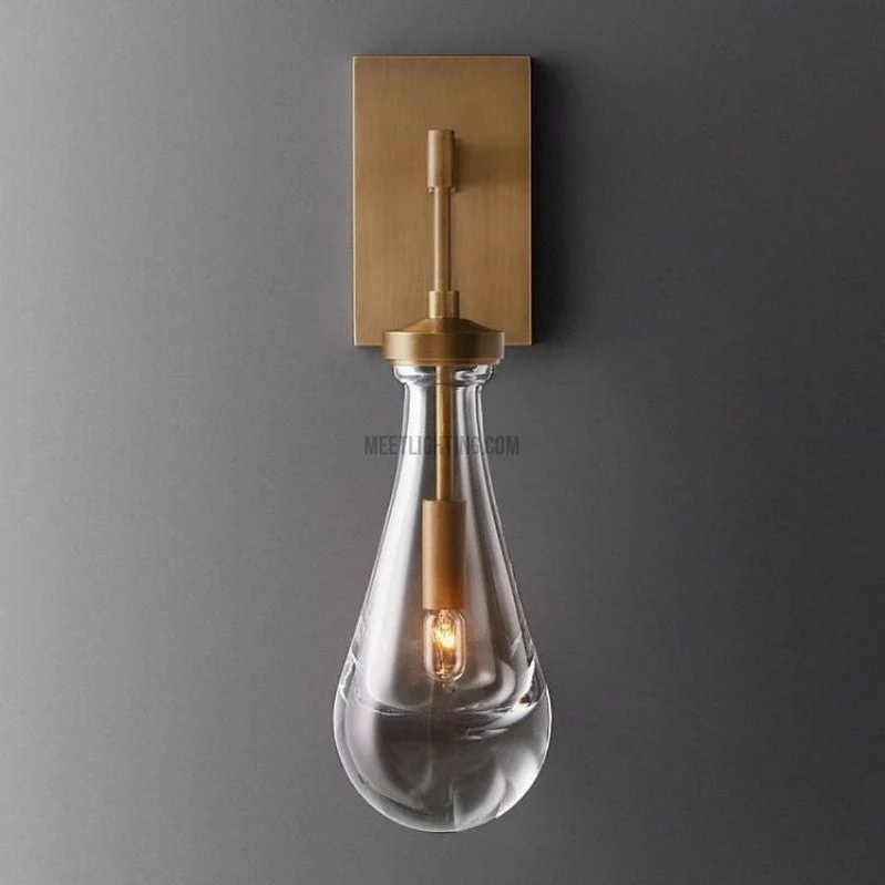Wandlamp Glazen Druppel Messing Frame Handgeblazen Glas Entree Slaapkamer Eetkamer Verlichtingsarmatuur | Sansoti