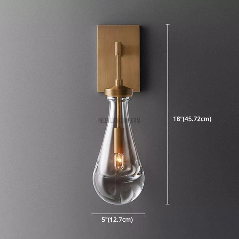 Wandlamp Glazen Druppel Messing Frame Handgeblazen Glas Entree Slaapkamer Eetkamer Verlichtingsarmatuur | Sansoti