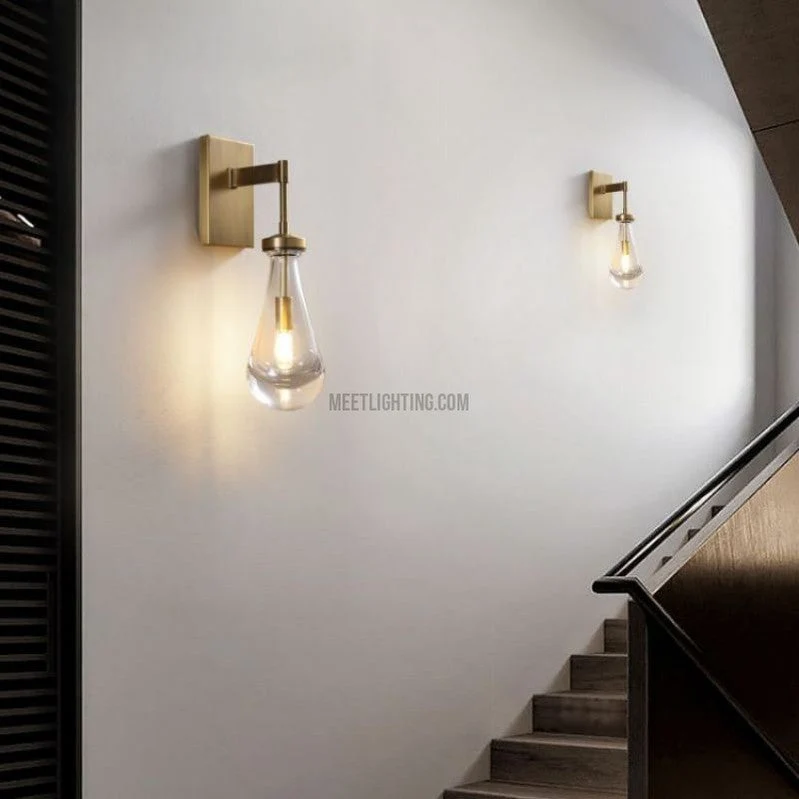Wandlamp Glazen Druppel Messing Frame Handgeblazen Glas Entree Slaapkamer Eetkamer Verlichtingsarmatuur | Sansoti