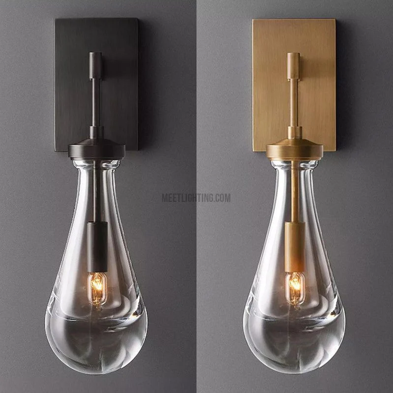 Wandlamp Glazen Druppel Messing Frame Handgeblazen Glas Entree Slaapkamer Eetkamer Verlichtingsarmatuur | Sansoti