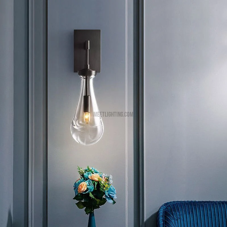 Wandlamp Glazen Druppel Messing Frame Handgeblazen Glas Entree Slaapkamer Eetkamer Verlichtingsarmatuur | Sansoti