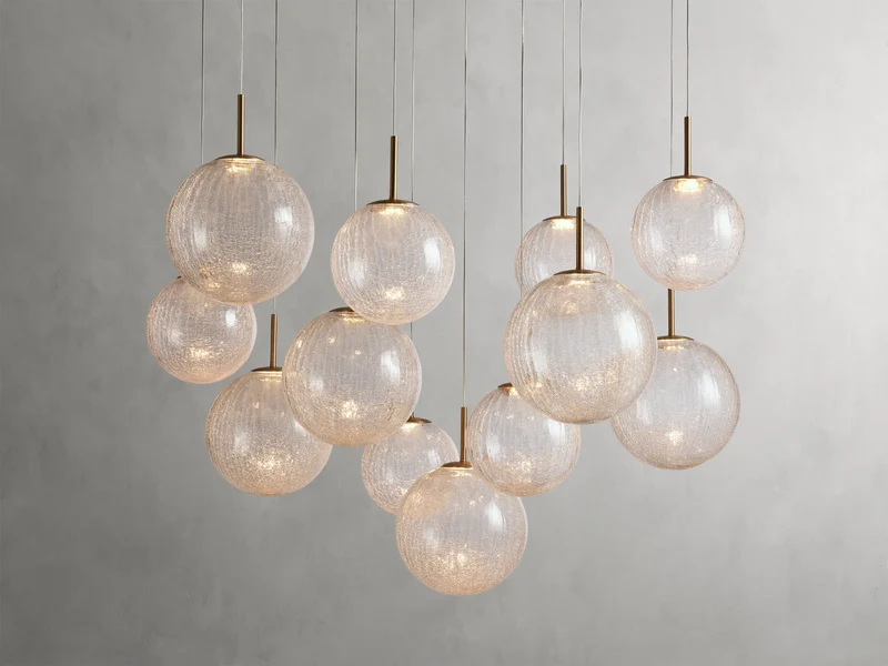 Ronde Hanglamp met Glazen Bollen Messing en Craquelé Glas Verstelbaar voor Hoge Ruimtes LED Kroonluchter | Sansoti