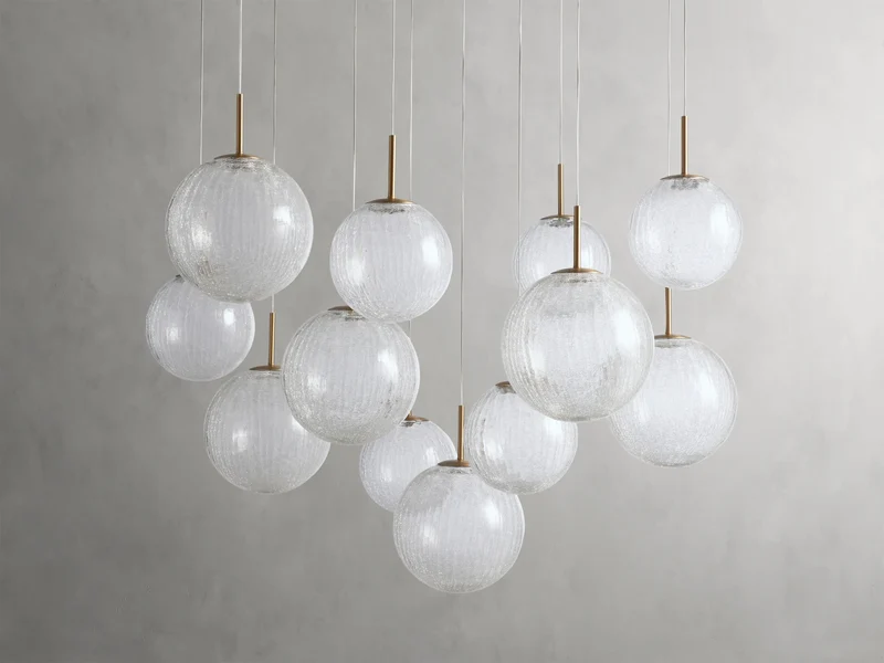Ronde Hanglamp met Glazen Bollen Messing en Craquelé Glas Verstelbaar voor Hoge Ruimtes LED Kroonluchter | Sansoti