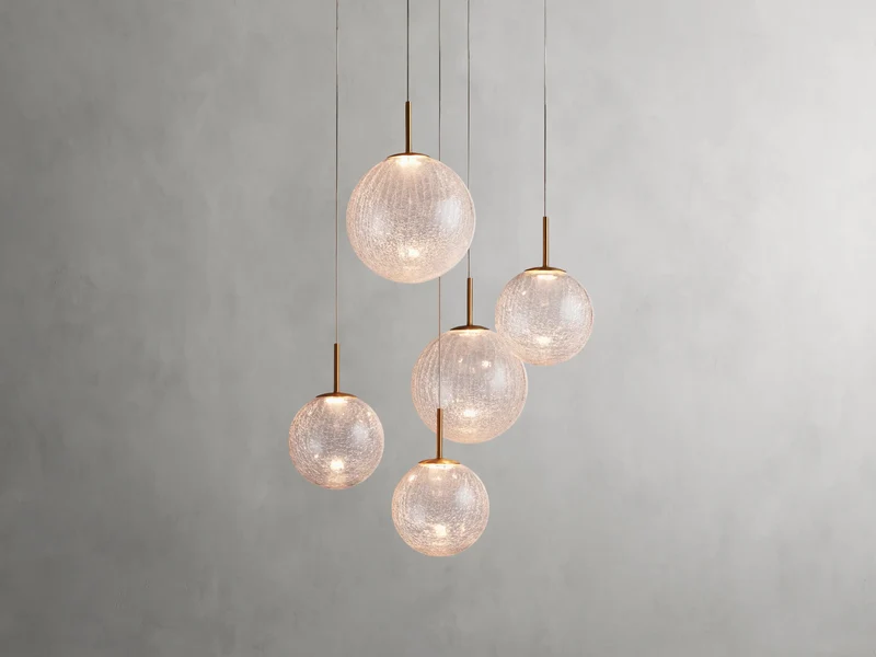 Ronde Hanglamp met Glazen Bollen Messing en Craquelé Glas Verstelbaar voor Hoge Ruimtes LED Kroonluchter | Sansoti