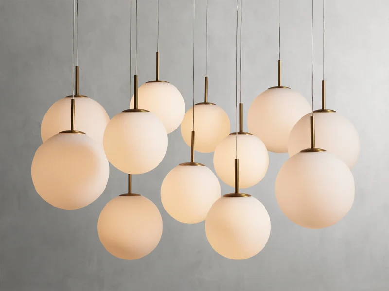 Ronde Hanglamp met Glazen Bollen Messing en Craquelé Glas Verstelbaar voor Hoge Ruimtes LED Kroonluchter | Sansoti
