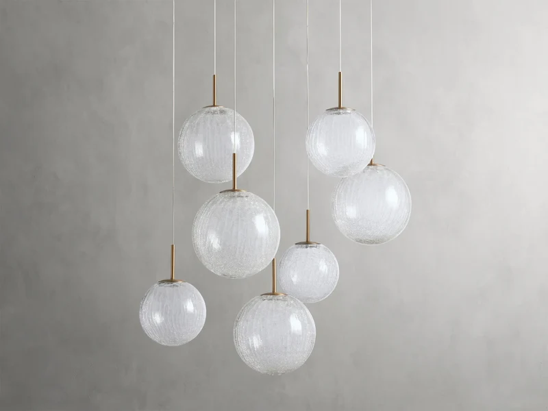 Ronde Hanglamp met Glazen Bollen Messing en Craquelé Glas Verstelbaar voor Hoge Ruimtes LED Kroonluchter | Sansoti