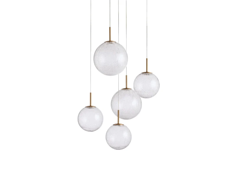 Ronde Hanglamp met Glazen Bollen Messing en Craquelé Glas Verstelbaar voor Hoge Ruimtes LED Kroonluchter | Sansoti