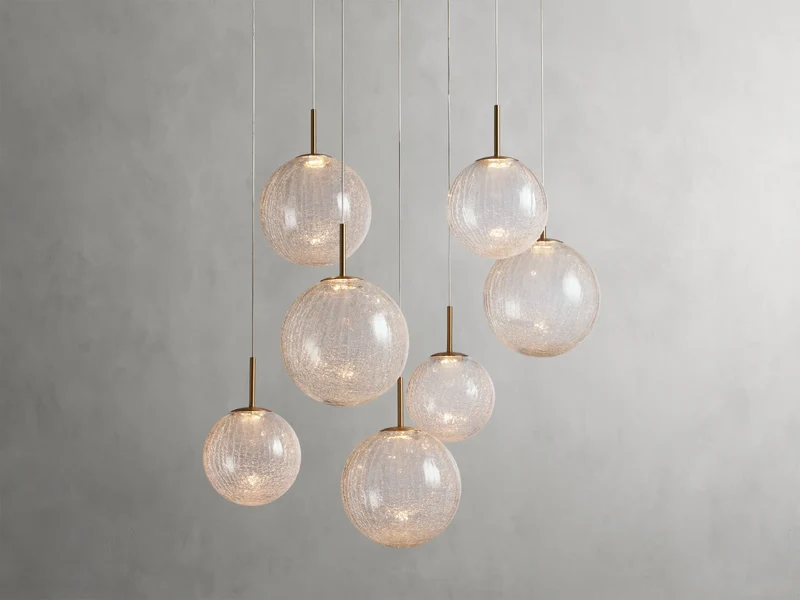 Ronde Hanglamp met Glazen Bollen Messing en Craquelé Glas Verstelbaar voor Hoge Ruimtes LED Kroonluchter | Sansoti