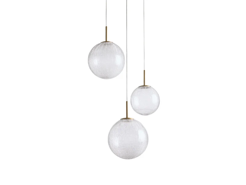 Ronde Hanglamp met Glazen Bollen Messing en Craquelé Glas Verstelbaar voor Hoge Ruimtes LED Kroonluchter | Sansoti