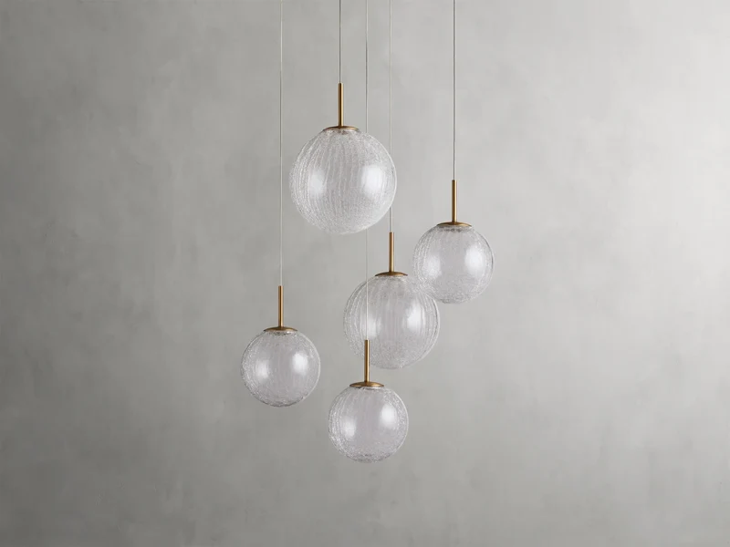 Ronde Hanglamp met Glazen Bollen Messing en Craquelé Glas Verstelbaar voor Hoge Ruimtes LED Kroonluchter | Sansoti
