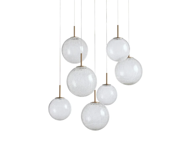 Ronde Hanglamp met Glazen Bollen Messing en Craquelé Glas Verstelbaar voor Hoge Ruimtes LED Kroonluchter | Sansoti