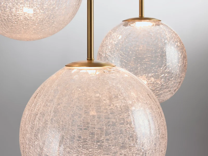 Ronde Hanglamp met Glazen Bollen Messing en Craquelé Glas Verstelbaar voor Hoge Ruimtes LED Kroonluchter | Sansoti