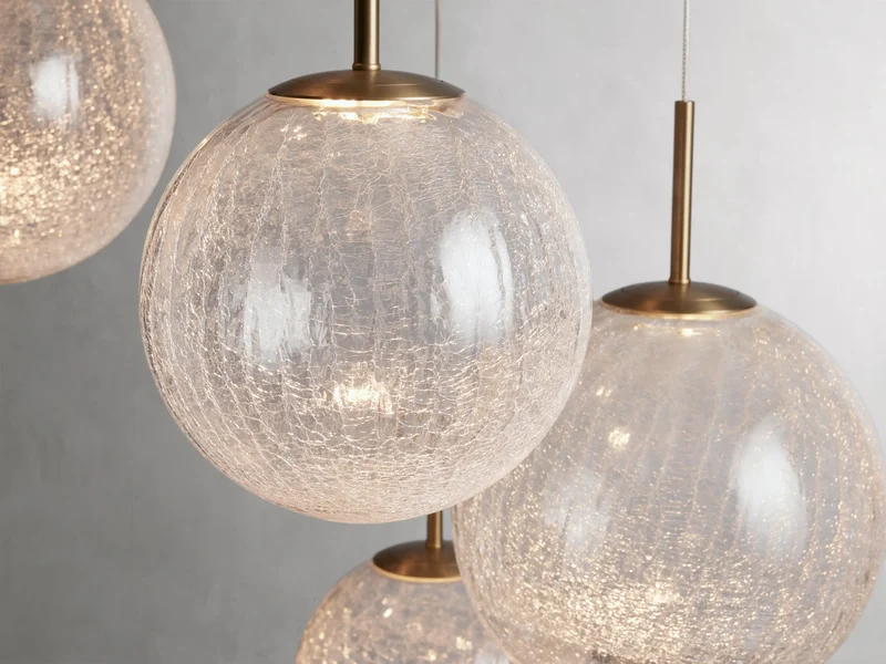 Ronde Hanglamp met Glazen Bollen Messing en Craquelé Glas Verstelbaar voor Hoge Ruimtes LED Kroonluchter | Sansoti